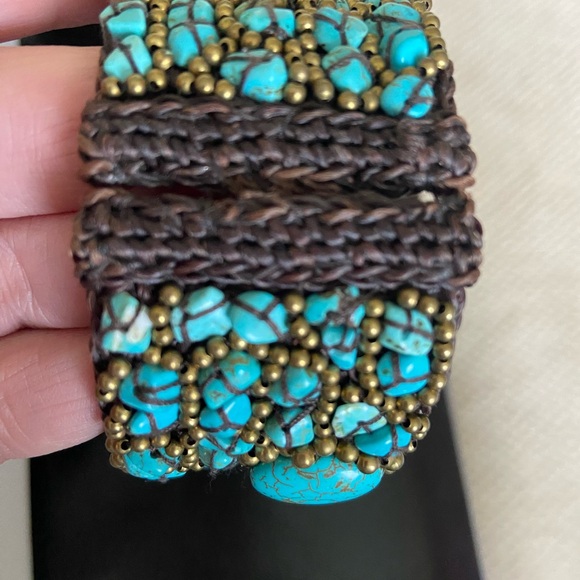 Turquoise Beaded Cuff Bracelet Hand beaded from a boutique in California! - Picture 2 of 4